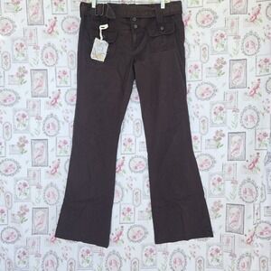 Plugg Women's Flare Brown Chino Pants Size 13 Y2K Utility Grunge Festival NWT